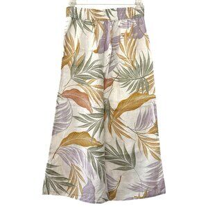 Tahari 100% Linen Crop‎ Palazzo Pant Wide Leg Tropical Beachy Resort Vacation S